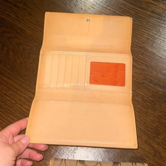 Vintage Coach Signature Logo Tan Jacquard & Leather trim snap long Wallet - Picture 3 of 5